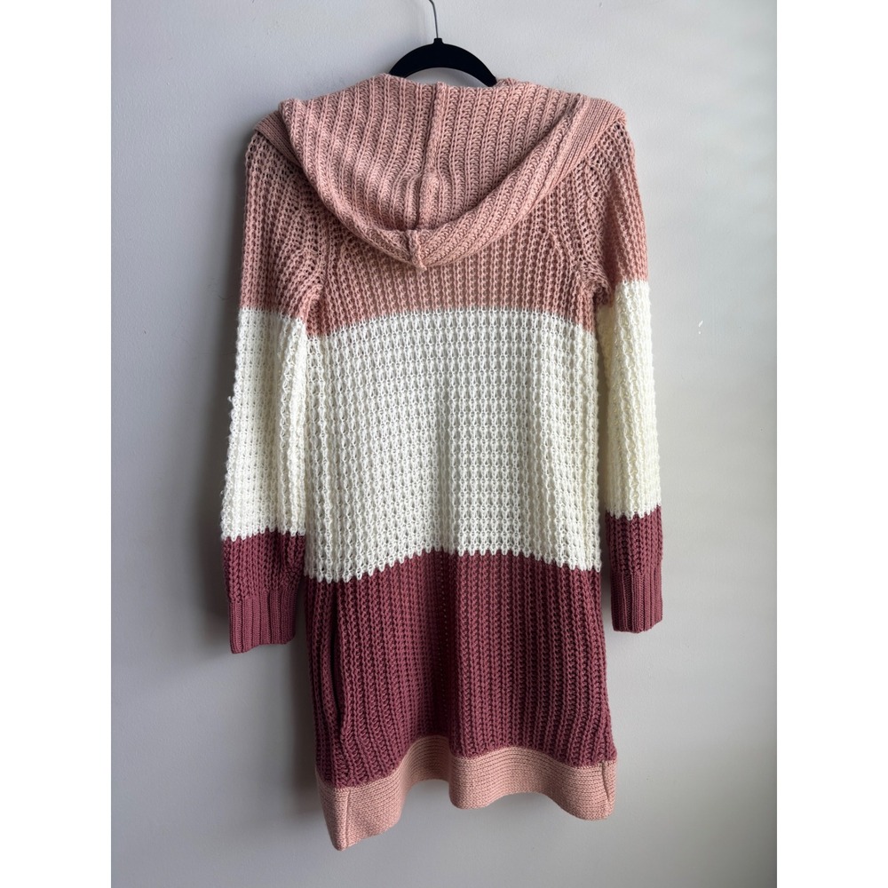 Derek Heart Pink Colorblock Hooded Cardigan Womens Large - Picture 2 of 8